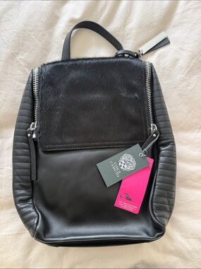 Vince Camuto Black Leather Backpack with Haircalf Flap